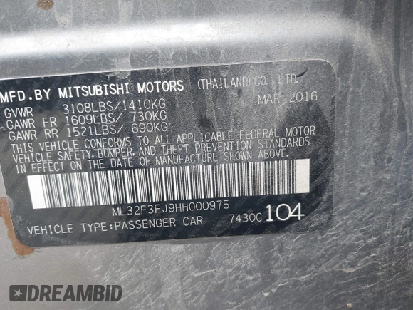 2017 Mitsubishi Mirage ES with VIN ML32F3FJ9HH000975, listed as a IAAI auction lot 42435145 with 138,645 mi miles and . Bid and sale history available at DreamBid. Image 9.