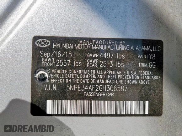 2016 Hyundai Sonata Sport with VIN 5NPE34AF2GH306587, listed as a Copart auction lot 50207365 with 94,373 mi miles and Clean Title. Bid and sale history available at DreamBid. Image 12.