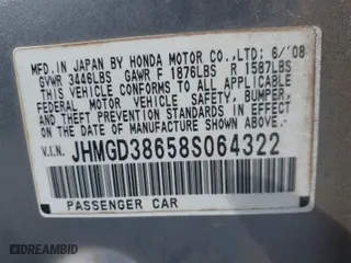 2008 Honda Fit Sport with VIN JHMGD38658S064322, listed as a IAAI auction lot 41517787 with 217,114 mi miles. Bid and sale history available at carsss.com. Image 9.