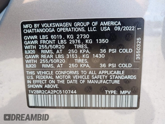 2023 Volkswagen Atlas SEL z VIN 1V2BR2CA2PC510744, wystawiony jako IAAI lot #42292142 z przebiegiem 20 612 mil mil oraz . Historia ofert i sprzedaży dostępna na DreamBid. Obrazek 9.