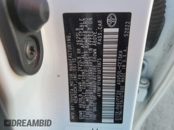 2015 Toyota Camry XLE with VIN 4T1BF1FK8FU970875, listed as a Copart auction lot 88451805 with 134,567 mi miles and Salvage Title. Bid and sale history available at carsss.com. Image 13.