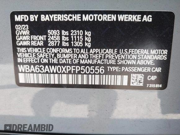 2023 BMW 4 Series M440i z VIN WBA63AW0XPFP50556, wystawiony jako IAAI lot #42517241 z przebiegiem 33 079 mil mil oraz . Historia ofert i sprzedaży dostępna na DreamBid. Obrazek 9.