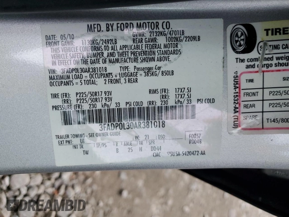 2010 Ford Fusion Hybrid with VIN 3FADP0L30AR381018, listed as a Copart auction lot 87867145 with 0 mi miles and Salvage Title. Bid and sale history available at carsss.com. Image 12.
