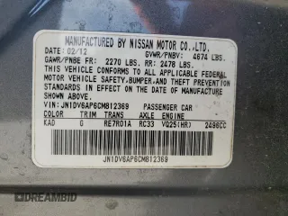 2012 Infiniti G25 Journey with VIN JN1DV6AP6CM812369, listed as a Copart auction lot 82671594 with 170,604 mi miles and Clean Title. Bid and sale history available at DreamBid. Image 12.