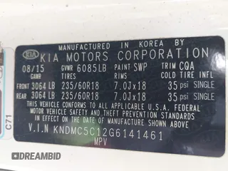 2016 Kia Sedona SX with VIN KNDMC5C12G6141461, listed as a IAAI auction lot 42200862 with 183,859 mi miles and . Bid and sale history available at carsss.com. Image 9.