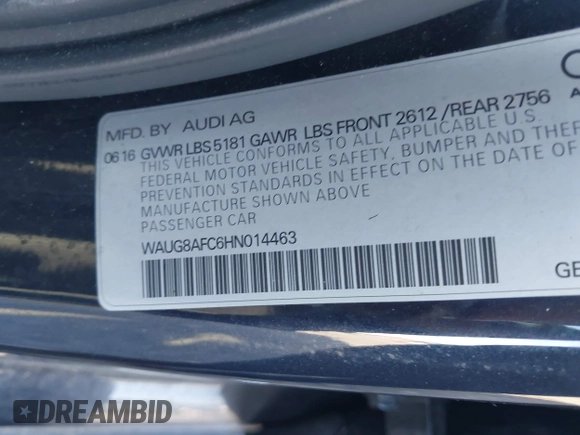 2017 Audi A6 Premium Plus with VIN WAUG8AFC6HN014463, listed as a IAAI auction lot 41931374 with 111,168 mi miles. Bid and sale history available at carsss.com. Image 9.