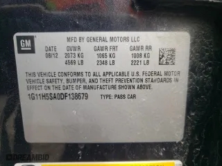 2013 Chevrolet Malibu LTZ with VIN 1G11H5SA0DF138679, listed as a Copart auction lot 46990145 with 150,557 mi miles and Clean Title. Bid and sale history available at carsss.com. Image 13.