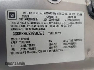 1999 GMC Suburban z VIN 3GKGK26J2XG505570, wystawiony jako IAAI lot #42358504 z przebiegiem 115 253 mil mil oraz . Historia ofert i sprzedaży dostępna na DreamBid. Obrazek 9.