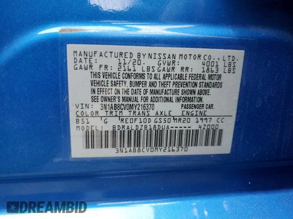 2021 Nissan Sentra SV with VIN 3N1AB8CV0MY216370, listed as a Copart auction lot 62874555 with 97,230 mi miles and Non repairable. Bid and sale history available at DreamBid. Image 13.