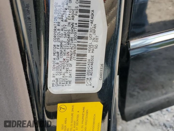 2003 Lexus LS 430 with VIN JTHBN30F130097714, listed as a Copart auction lot 54304955 with 222,369 mi miles and Clean Title. Bid and sale history available at DreamBid. Image 12.