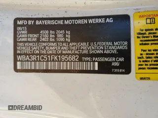 2015 BMW 4 Series 435i with VIN WBA3R1C51FK195682, listed as a Copart auction lot 47135775 with 116,502 mi miles and Salvage title. Bid and sale history available at DreamBid. Image 12.