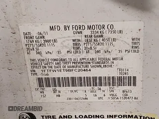 2011 Ford F-150 XLT with VIN 1FTFW1ET9BFC20464, listed as a IAAI auction lot 41556115 with 1 mi miles. Bid and sale history available at carsss.com. Image 9.
