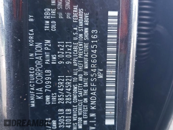 2024 Kia EV9 GT-Line with VIN KNDAEFS54R6045163, listed as a Copart auction lot 86515344 with 0 mi miles and Salvage Title. Bid and sale history available at carsss.com. Image 13.