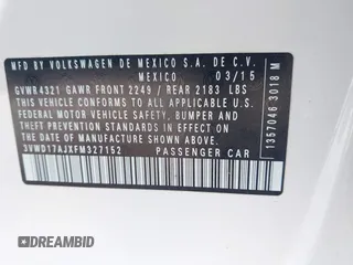 2015 Volkswagen Jetta SE z VIN 3VWD17AJXFM327152, wystawiony jako IAAI lot #42055458 z przebiegiem 69 412 mil mil oraz . Historia ofert i sprzedaży dostępna na DreamBid. Obrazek 9.