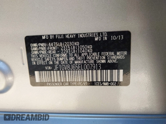 2014 Subaru WRX WRX STI с VIN JF1GV8J65EL007913, выставлен на аукционе IAAI как лот 42249324 с пробегом 102 457 миль миль и . История ставок и продаж доступна на DreamBid. Изображение 9.