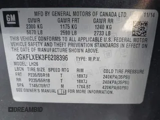 2015 GMC Terrain SLT with VIN 2GKFLXEK3F6208396, listed as a IAAI auction lot 41748184 with 168,426 mi miles and . Bid and sale history available at carsss.com. Image 9.