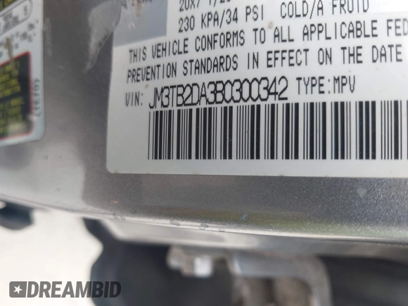 2011 Mazda CX-9 Grand Touring with VIN JM3TB2DA3B0300342, listed as a IAAI auction lot 42588973 with 224,420 mi miles and . Bid and sale history available at DreamBid. Image 9.