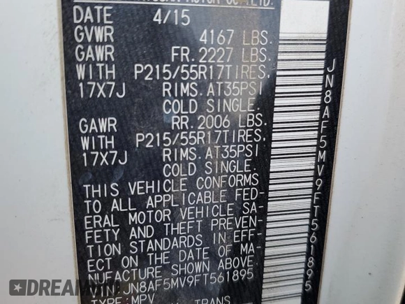 2015 Nissan Juke S with VIN JN8AF5MV9FT561895, listed as a Copart auction lot 51262775 with 100,623 mi miles and Salvage Title. Bid and sale history available at carsss.com. Image 12.
