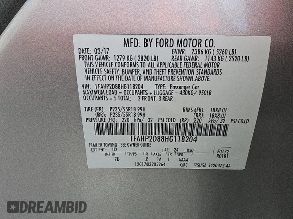 2017 Ford Taurus SE with VIN 1FAHP2D88HG118204, listed as a Copart auction lot 55104105 with 99,444 mi miles and Clean Title. Bid and sale history available at DreamBid. Image 12.