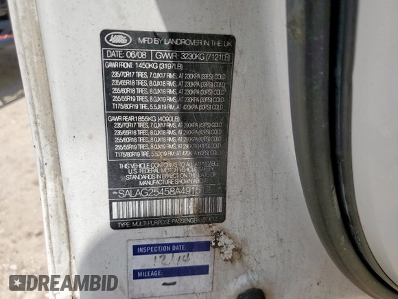 2008 Land Rover LR3 HSE with VIN SALAG25458A491512, listed as a Copart auction lot 60756955 with 139,337 mi miles and Clean title. Bid and sale history available at DreamBid. Image 12.