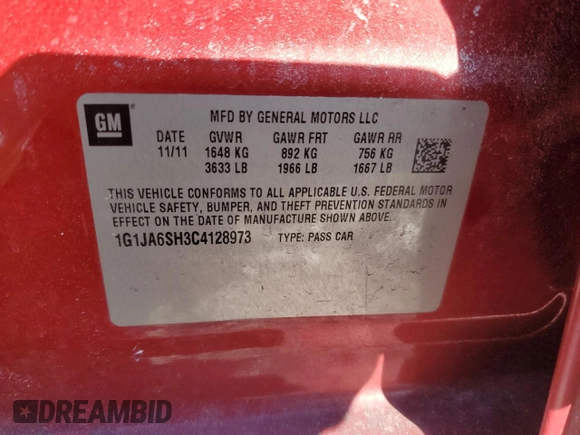 2012 Chevrolet Sonic LS z VIN 1G1JA6SH3C4128973, wystawiony jako Copart lot #87795975 z przebiegiem 100 178 mil mil oraz Czysty tytuł • Clean title. Historia ofert i sprzedaży dostępna na DreamBid. Obrazek 12.