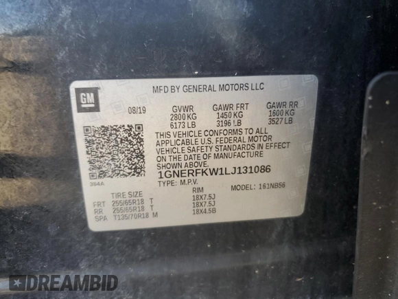 2020 Chevrolet Traverse LS z VIN 1GNERFKW1LJ131086, wystawiony jako Copart lot #64578495 z przebiegiem 114 958 mil mil oraz Szkoda całkowita • Salvage title. Historia ofert i sprzedaży dostępna na DreamBid. Obrazek 13.