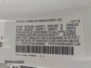 2019 Honda Accord Sport с VIN 1HGCV2F3XKA006463, выставлен на аукционе IAAI как лот 42112334 с пробегом 77 806 миль миль и . История ставок и продаж доступна на DreamBid. Изображение 9.