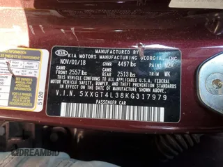 2019 Kia Optima LX with VIN 5XXGT4L38KG317979, listed as a Copart auction lot 48160105 with 160,797 mi miles and Salvage Title. Bid and sale history available at carsss.com. Image 13.