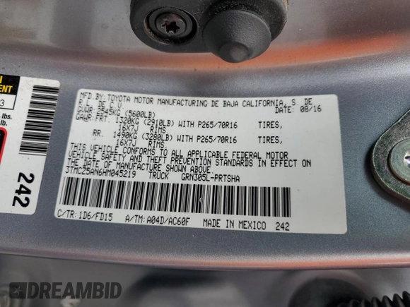 2017 Toyota Tacoma SR5 with VIN 3TMCZ5AN6HM045219, listed as a Copart auction lot 59973115 with 62,933 mi miles and Salvage title. Bid and sale history available at DreamBid. Image 12.