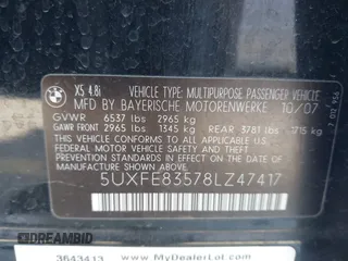 2008 BMW X5 4.8i z VIN 5UXFE83578LZ47417, wystawiony jako IAAI lot #42103465 z przebiegiem 130 942 mil mil oraz . Historia ofert i sprzedaży dostępna na DreamBid. Obrazek 9.