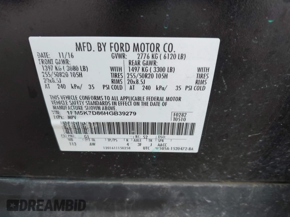 2017 Ford Explorer XLT с VIN 1FM5K7D86HGB39279, выставлен на аукционе IAAI как лот 42145739 с пробегом 155 098 миль миль и . История ставок и продаж доступна на DreamBid. Изображение 9.
