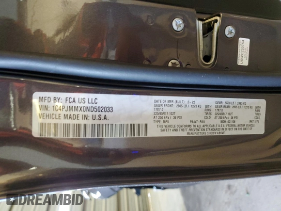 2022 Jeep Cherokee Latitude Lux z VIN 1C4PJMMX0ND502033, wystawiony jako Copart lot #59656985 z przebiegiem 21 055 mil mil oraz Szkoda całkowita • Salvage title. Historia ofert i sprzedaży dostępna na DreamBid. Obrazek 14.
