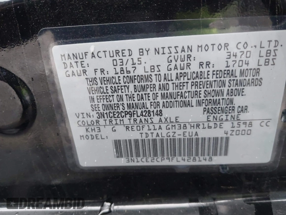 2015 Nissan Note SV with VIN 3N1CE2CP9FL428148, listed as a IAAI auction lot 41491538 with 83,549 mi miles and . Bid and sale history available at DreamBid. Image 9.