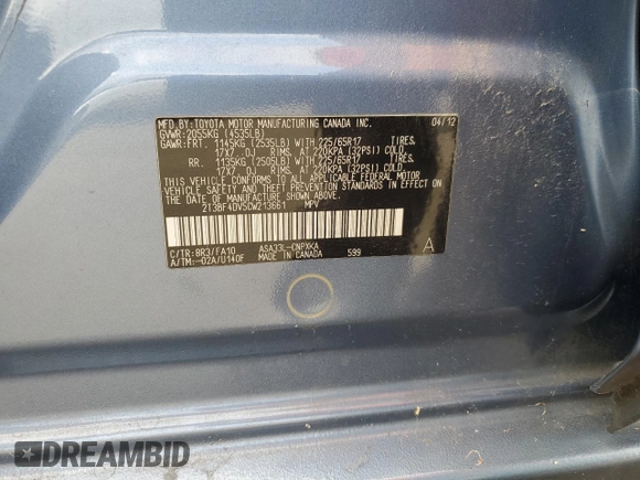 2012 Toyota RAV4 with VIN 2T3BF4DV5CW213661, listed as a Copart auction lot 53989335 with 117,076 mi miles and Salvage Title. Bid and sale history available at carsss.com. Image 13.