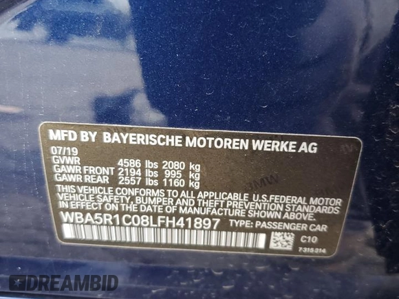 2020 BMW 3 Series 330i with VIN WBA5R1C08LFH41897, listed as a Copart auction lot 50094785 with 55,930 mi miles and Salvage Title. Bid and sale history available at carsss.com. Image 13.