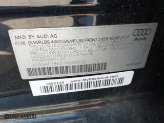 2007 Audi A4 2.0T with VIN WAUAF78E37A040912, listed as a IAAI auction lot 41383082 with 132,491 mi miles. Bid and sale history available at carsss.com. Image 9.