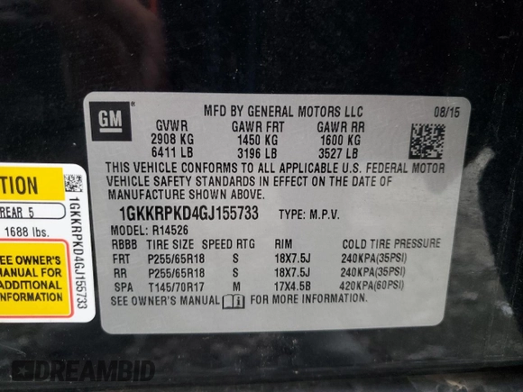 2016 GMC Acadia SLE with VIN 1GKKRPKD4GJ155733, listed as a Copart auction lot 53272745 with 179,429 mi miles and Clean Title. Bid and sale history available at carsss.com. Image 13.