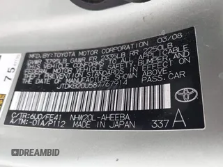 2008 Toyota Prius with VIN JTDKB20U587767914, listed as a IAAI auction lot 42624097 with 239,364 mi miles and . Bid and sale history available at DreamBid. Image 9.