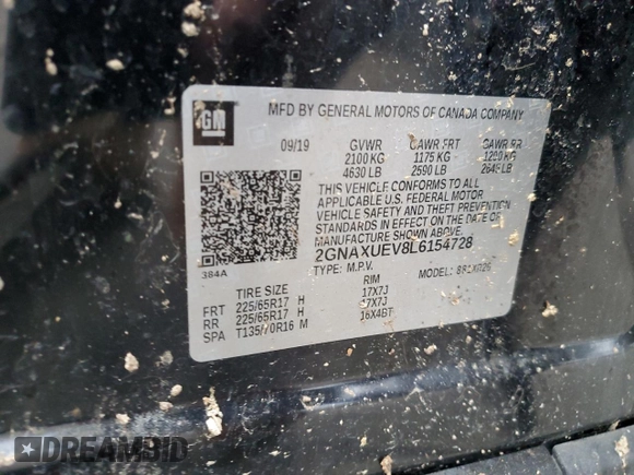 2020 Chevrolet Equinox LT with VIN 2GNAXUEV8L6154728, listed as a Copart auction lot 51483915 with 99,135 mi miles and Salvage Title. Bid and sale history available at DreamBid. Image 15.