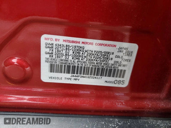 2016 Mitsubishi Outlander Sport 2.4 SE with VIN JA4AP3AW1GZ024117, listed as a Copart auction lot 42143745 with 87,912 mi miles and Salvage Title. Bid and sale history available at carsss.com. Image 14.