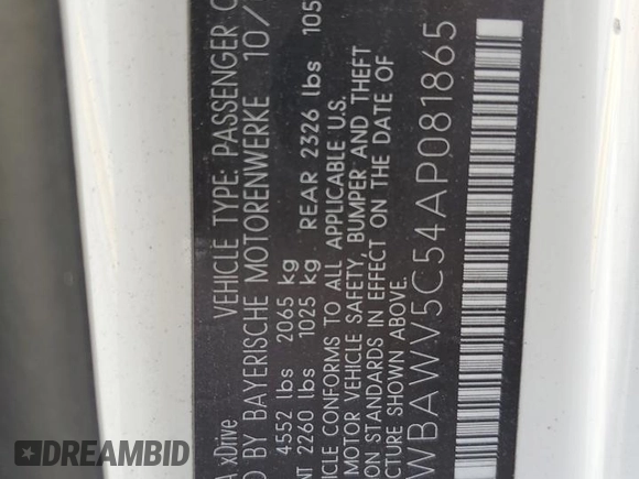 2010 BMW 3 Series with VIN WBAWV5C54AP081865, listed as a Copart auction lot 46349465 with 106,082 mi miles and Clean title. Bid and sale history available at DreamBid. Image 13.