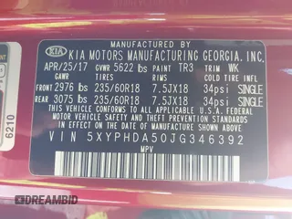 2018 Kia Sorento EX with VIN 5XYPHDA50JG346392, listed as a IAAI auction lot 42464525 with 114,576 mi miles and . Bid and sale history available at DreamBid. Image 9.