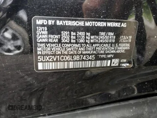 2020 BMW X4 xDrive30i with VIN 5UX2V1C06L9B74345, listed as a Copart auction lot 57495183 with 0 mi miles. Bid and sale history available at carsss.com. Image 12.