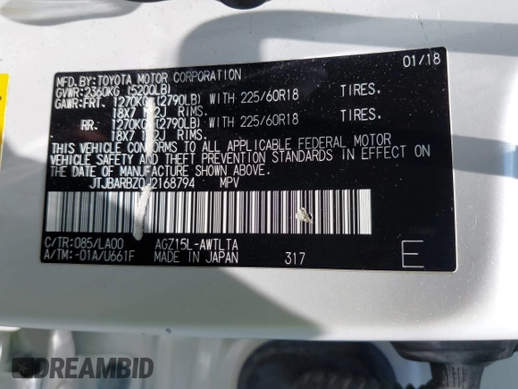 2018 Lexus NX 300 with VIN JTJBARBZ0J2168794, listed as a IAAI auction lot 42396198 with 88,704 mi miles and . Bid and sale history available at DreamBid. Image 9.