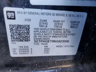 2022 GMC Sierra 1500 with VIN 3GTPHGET9NG623008, listed as a Copart auction lot 80379004 with 44,631 mi miles and Salvage Title. Bid and sale history available at DreamBid. Image 12.