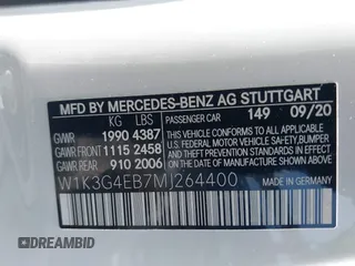 2021 Mercedes-Benz A 220 with VIN W1K3G4EB7MJ264400, listed as a IAAI auction lot 42386429 with 48,119 mi miles and . Bid and sale history available at DreamBid. Image 9.