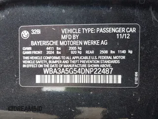 2013 BMW 3 Series 328i with VIN WBA3A5G54DNP22487, listed as a IAAI auction lot 42154959 with 117,380 mi miles and . Bid and sale history available at DreamBid. Image 9.