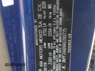 2019 Kia Forte LXS with VIN 3KPF24AD6KE093775, listed as a Copart auction lot 46467295 with 126,264 mi miles and Salvage Title. Bid and sale history available at DreamBid. Image 12.