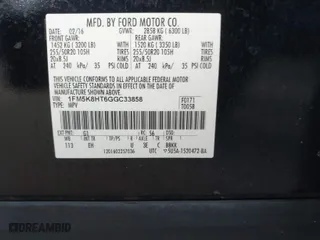 2016 Ford Explorer Platinum with VIN 1FM5K8HT6GGC33858, listed as a IAAI auction lot 41504139 with 133,811 mi miles. Bid and sale history available at carsss.com. Image 9.