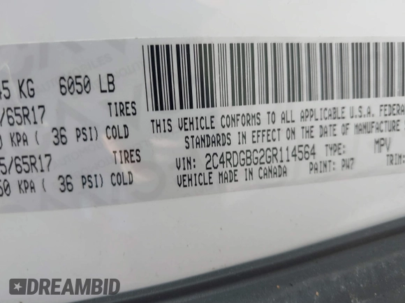 2016 Dodge Grand Caravan SE with VIN 2C4RDGBG2GR114564, listed as a IAAI auction lot 41838735 with 103,348 mi miles and . Bid and sale history available at DreamBid. Image 9.